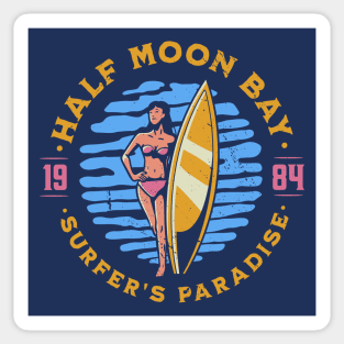 Vintage Half Moon Bay, California Surfer's Paradise // Retro Surfing 1980s Badge Sticker